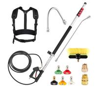 M MINGLE 20 FT Telescoping Pressure Washer Wand with Gutter Cleaner, Brush Head, 5 Nozzle Tips, and Hose Adapters for House Exterior, Window & Roof Cleaning