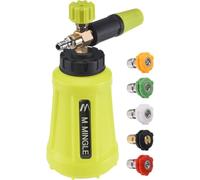 M MINGLE Foam Cannon for Pressure Washer With 1/4 Inch Quick Connector, Wide Mouth Heavy Duty Car Wash Blaster Power Washer, 1 Liter with 5 Nozzle Tips