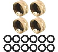 M MINGLE Garden Hose Female End Cap, Brass Spigot Cap, 3/4 Inch, 4-Pack with Extra 12 Washers