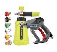 M MINGLE High Pressure Washer Gun Snow Foam Lance, 4000 PSI, 1 Liter | Foam Blaster with 1/4" Quick Connector, Car Wash Foam Cannon Kit with 5 Nozzle Tips & M22 Adapter, Generates Thick Foam
