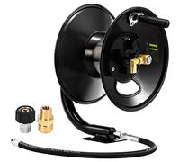 M MINGLE Pressure Washer Hose Reel 100ft, Heavy Duty Steel Hose Reel, Manual Crank Power Washer Hose Reel with Swivel Arm, 3/8" NPT