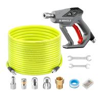 M MINGLE Sewer Jetter Kit for Pressure Washer 100 FT, Drain Cleaner Hose with Power Washer Gun, 1/4 Inch NPT Corner Rotating and Button Nose Sewer Jetting Nozzle, Orifice 4.0, 4.5