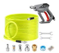 M MINGLE Sewer Jetter Kit for Pressure Washer 150 FT, Drain Cleaner Hose with Power Washer Gun, 1/4 Inch NPT Corner Rotating and Button Nose Sewer Jetting Nozzle, Orifice 4.0, 4.5
