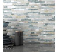 M MOFIT 3D Brick Marble Tile Sticker Self-Adhesive Wall Panels for Kitchen Bathroom Decor Peel and Stick Tile Waterproof(Blue Green Gray,10sheets)