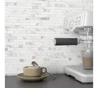 M MOFIT 3D Brick Marble Tile Sticker Self-Adhesive Wall Panels for Kitchen Bathroom Decor Peel and Stick Tile Waterproof(White Silver,5sheets)