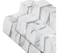 M MOFIT Marble Look Chevron Stick on Tiles for Kitchen, Herringbone Peel and Stick Mosaic Wall Tile Stickers Waterproof (White,10PCS)