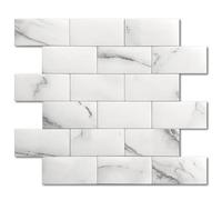 M MOFIT Marble Stick on Subway Tiles for Kitchen,Self Adhesive Tile Stickers Peel and Stick Wall Tiles Waterproof (White 5 Sheets)