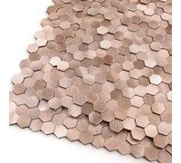 M MOFIT Metal Stick on Tiles for Fireplace,Mini Hexagon 3D Mosaic Tile Stickers Self Adhesive Wall Tiles for Kitchen Metallic Splashback (8 Sheets,Rose Gold)