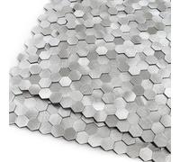 M MOFIT Metal Stick on Tiles for Fireplace,Mini Hexagon 3D Mosaic Tile Stickers Self Adhesive Wall Tiles for Kitchen Metallic Splashback (8 Sheets,Silver)