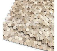M MOFIT Metal Stick on Tiles for Fireplace,Mini Hexagon 3D Mosaic Tile Stickers Self Adhesive Wall Tiles for Kitchen Metallic Splashback (8 Sheets,Champagne Gold)