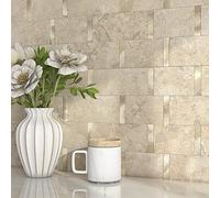 M MOFIT Metro Stick on Kitchen Tiles Splashback Matte,Stone Self Adhesive Mosaic Wall Stickers for Bathroom Waterproof (Rust Beige 10Tiles)