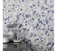 M MOFIT Small Penny Round Tiles Stickers Metal Self Adhesive Mosaic Wall, Stick-on Kitchen Splashback Bathroom Backsplash(5sheets,Blue)