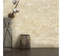 M MOFIT Stick on Brick Wall Tiles Matte Sticky Stickers Self Adhesive Marble Mosaic for Kitchen Fireplace Bathroom(Beige Gold 5sheets)