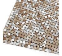M MOFIT Tiny Metal Tiles Stick-on Splashback for Kitchen Wall,Peel and Stick Tile Stickers Square Mosaic(Brown,10 PCS)