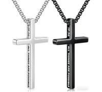 M MOOHAM 2 Pcs Cross Necklace for Men - First Communion Gifts for Boys, Inspirational Bible Verse Cross Chain Stainless Steel Cross Pendant Christian Baptism Gifts, Box Chain 18-24 Inch
