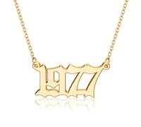 M MOOHAM Birth Year Necklace for Women, 18K Gold Plated Old English Birth Year Number Pendant Necklace Jewelry Gifts for Women Birthday Anniversary, 1970-2021, Metal, No Gemstone