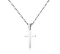 M MOOHAM Cross Necklace for Men - Stainless Steel Silver Gold Black Plain Cross Pendant Necklace Simple Jewelry Gifts, 16-24 Inches Chain, 18, Metal, No Gemstone