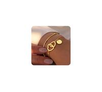 M MOOHAM Gold Initial Bracelets for Women, Dainty 14K Gold Plated Disc Initial A-Z Bracelet Jewelry, Satellite Chain Double Hearts Bracelets, Birthday Gifts for Women Mom Daughter Friend, 6+2", no