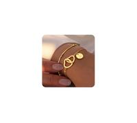 M MOOHAM Gold Initial Bracelets for Women, Dainty 14K Gold Plated Disc Initial A-Z Bracelet Jewelry, Satellite Chain Double Hearts Bracelets, Birthday Gifts for Women Mom Daughter Friend, 6+2", no