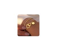 M MOOHAM Gold Initial Bracelets for Women, Dainty 14K Gold Plated Disc Initial A-Z Bracelet Jewelry, Satellite Chain Double Hearts Bracelets, Birthday Gifts for Women Mom Daughter Friend, 6+2", no