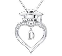 M MOOHAM Graduation Gift for Her - 14K White Gold Plated Heart Initial D Necklaces for Women, College High School Class of 2026 Personalized Graduation Presents Gift for Daughter Friends Girls