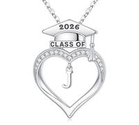 M MOOHAM Graduation Gift for Her - 14K White Gold Plated Heart Initial J Necklaces for Women, College High School Class of 2026 Personalized Graduation Presents Gift for Daughter Friends Girls