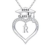 M MOOHAM Graduation Gift for Her - 14K White Gold Plated Heart Initial R Necklaces for Women, College High School Class of 2026 Personalized Graduation Presents Gift for Daughter Friends Girls