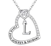 M MOOHAM Heart Initial Necklace for Women - 14K White Gold Plated Dainty Silver Initial Heart Necklace Letter L Necklaces for Women Wife Mum Birthday Gift for Her Wife Mum Jewellery