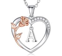 M MOOHAM Heart Initial Necklaces for Women - 14K White Gold Plated Rose Initial A Necklace for Women Heart Necklace for Girls Personalised Birthday Gifts for Womens Girlfriend Wife Teens Girls
