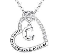 M MOOHAM Initial Necklaces for Women - 14K White Gold Plated Dainty Silver Initial Heart Necklace Letter G Necklaces for Her Teen Girl Birthday Gifts for Womens Mum