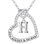 M MOOHAM Initial Necklaces for Women - 14K White Gold Plated Heart Initial Letter H Pendant Necklaces Dainty Personalised Birthday Gift for Her Wife Mum