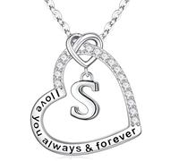 M MOOHAM Initial Necklaces for Women - 14K White Gold Plated Heart Initial Letter S Pendant Necklaces Dainty Personalised Birthday Gift for Her Wife Mum