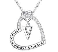 M MOOHAM Initial Necklaces for Women - 14K White Gold Plated Heart Initial Letter V Pendant Necklaces for Her Teen Girl Personalised Birthday Gifts for Women Her Wife Mum