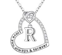 M MOOHAM Initial Necklaces for Women - 14K White Gold Plated Silver Heart Initial Letter R Pendant Necklaces for Womens Dainty Birthday Gifts for Women Her Wife Mum Teen Girl