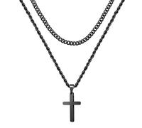 M MOOHAM Men's Cross Necklace, 2PCS Stainless Steel Necklace for Men, Silver/Gold/Black Sturdy Non-Fading Cuban Rope Chain Necklace Valentine's Day Jewelry Gifts for Men Teen