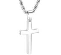 M MOOHAM Stainless Steel Cross Necklace for Men Boys Gold/Silver/Black Twisted Rope Chain Cross Pendant Necklace Christian Confirmation Baptism Cross Chain with 16-24 Inches Jewelry