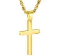 M MOOHAM Stainless Steel Cross Necklace for Men Boys Gold/Silver/Black Twisted Rope Chain Cross Pendant Necklace Christian Confirmation Baptism Cross Chain with 16-24 Inches Jewelry