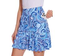 M MOTEEPI 19" Golf Skirts for Women Knee Length Ruffle Hem Skirt Tennis Skirt Athletic skort for Workout Running, Blue Waves, XL