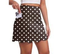 M MOTEEPI Skorts for Woman with Pockets 16" Golf Athletic Skirts Scalloped Hem Tennis Skirt Dressy Casual, Polka Dot Brown, XS
