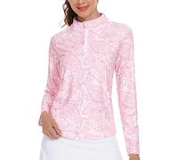 M MOTEEPI Womens Golf Shirt Long Sleeve Athletic Quarter Zip Pullover Sun Protection with Pocket, Crystal Pink-only Shirts, Large