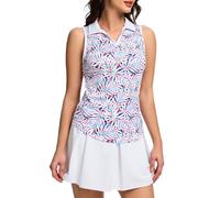 M MOTEEPI Womens Golf Shirts Sleeveless Polo Shirts for Women Quick Dry Ladies Golf Tops Tennis Athletic Polo, Pink Leaf, XXL