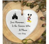 M Mouse Walt D It All Started Quote Ceramic Heart Shape Plaque Gift Sign cr26