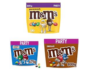 M&M's Chocolate Party Bulk Box | 3-Bag Sweets Bundle with Peanut, Crispy & Chocolate | The Ultimate Snack Box for Parties, Office Treats, Festive and Sporting Occasions