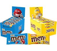 M&Ms Crispy & Peanut Bulk Box, Milk Chocolate Gifts & Movie Night Snacks, 24x36g Crispy, 24x45g Peanut (48 bags in total)