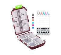 M MUchengbao Travel Pill Organizer Pocket Pharmacy ,with 3 Types of Labels 10 Compartments Small Fold Pill Box BPA-Free Daily Travel Pill Case Medicine Organizer for Store (Red)