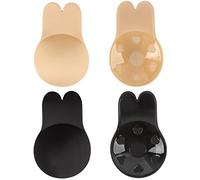 M MUNCASO 2 Pack Women Adhesive Bras,Rabbit Ears Invisible Nipple Covers Backless Sticky Bra Breast Lift Up Gel Lifting Breast Bra (C/D, Nude & Black)