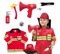 M MUNCASO Fireman Costume for Kids Firefighter Role Play Dress Up Pretend Accessories Set Water Shooting Extinguisher Fireman Toys Fancy Cosplay for Toddlers Boys Girls