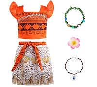 M MUNCASO Girls Moana Costume Fancy Dress Up Princess Party Dress Girl Adventure Outfit Clothes Kids Birthday Holiday Halloween Cosplay Fancy Clothing Set Childs Sleeveless Clothes