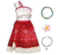 M MUNCASO Girls Moana Costume Fancy Dress Up Princess Party Dress Girl Adventure Outfit Clothes Kids Birthday Holiday Halloween Cosplay Fancy Clothing Set Childs Sleeveless Clothes (Red 4, 3-4 Years)