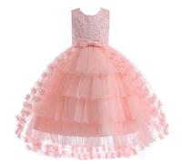 M MUNCASO Girls Princess Dress - Kids Flower Lace Tulle Evening Gown, High-Low Sleeveless Elegant Formal Cocktail Prom Dance Ball, Floral Bridesmaid Wedding Pageant Party